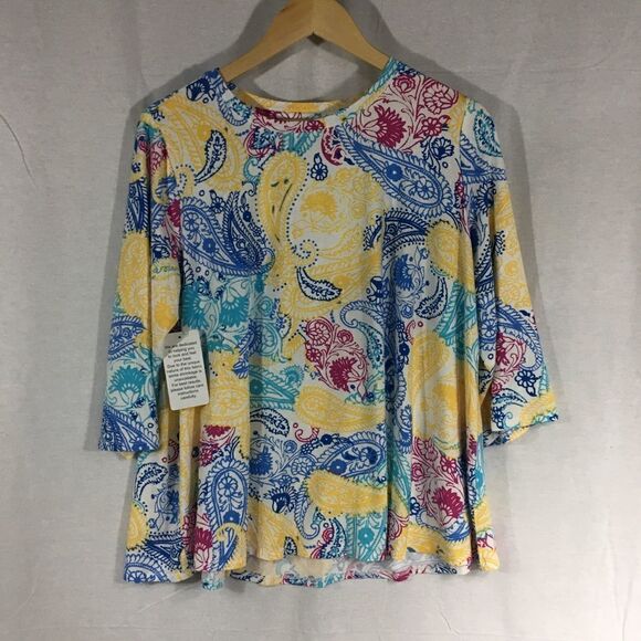 Jessica London NWT multi colored 3/4 length sleeves white with many patterns - Picture 2 of 9